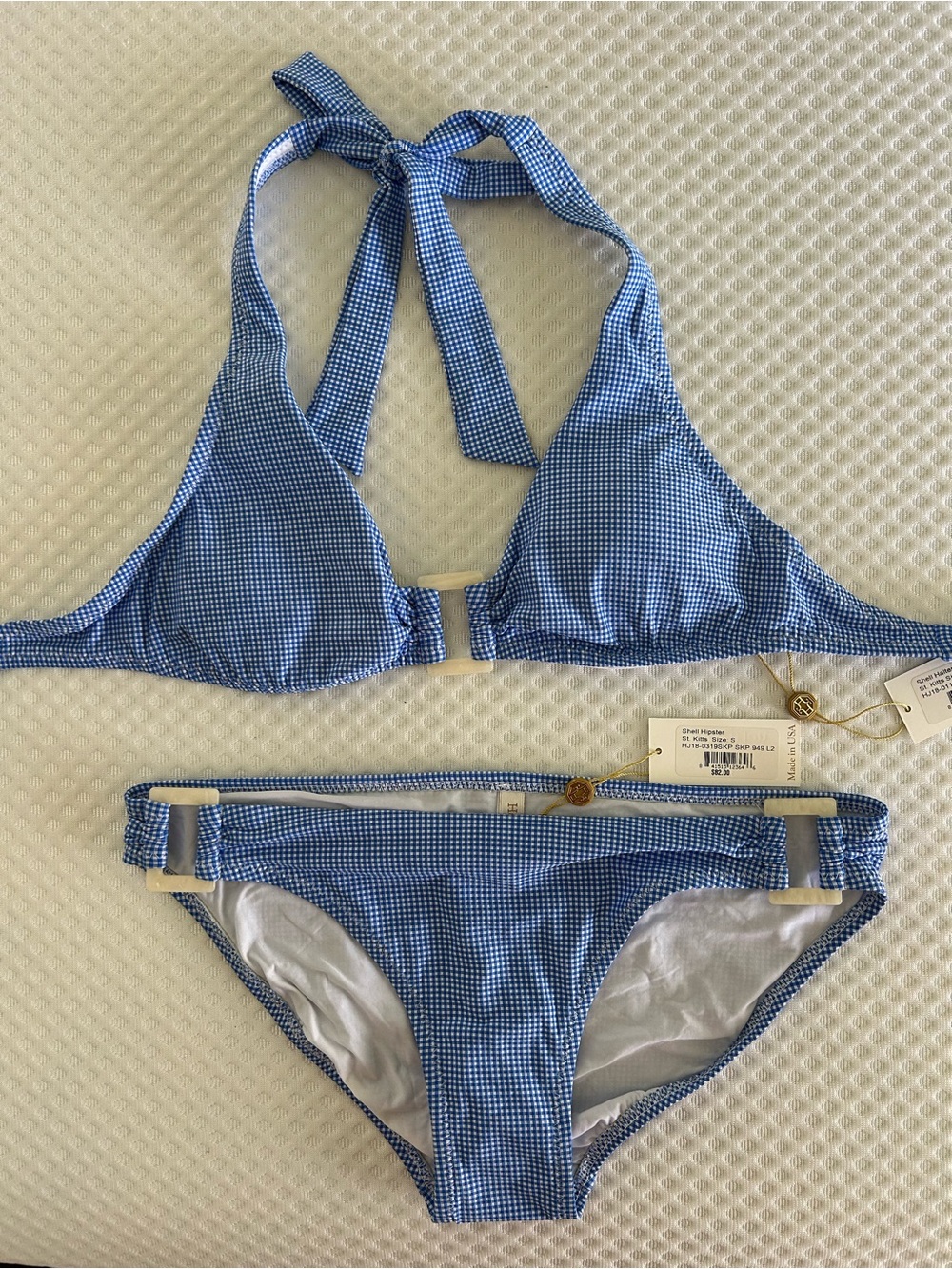 Helen Jon Blue Gingham Halter Bikini Set